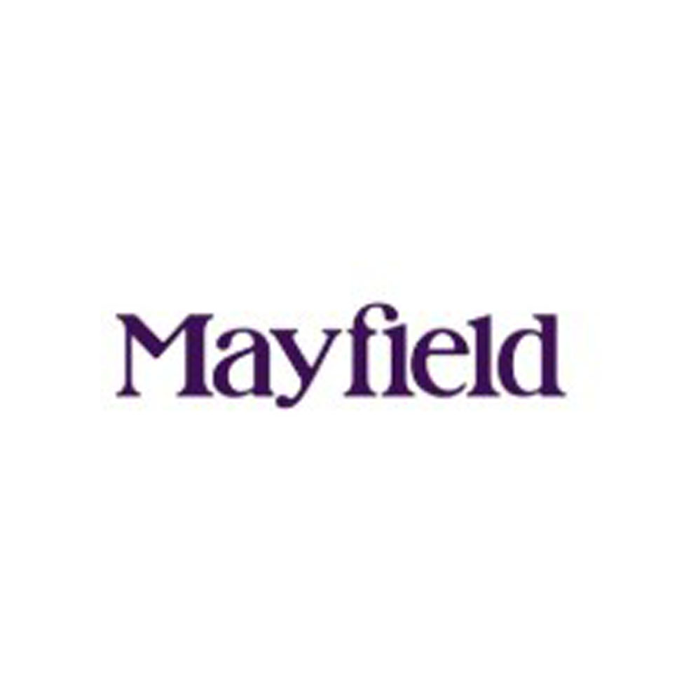 Mayfield logo purple text on white background