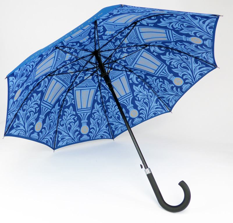 Blue internal intricate print on walker umbrella