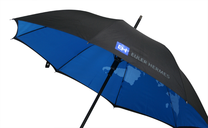 Black umbrella with contrast underside world map print