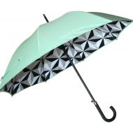 luxury branded umbrellas Mint green and white branded logo with underside geometric print promotional umbrella