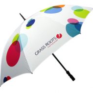 Multi coloured circular graphic printed branded umbrella