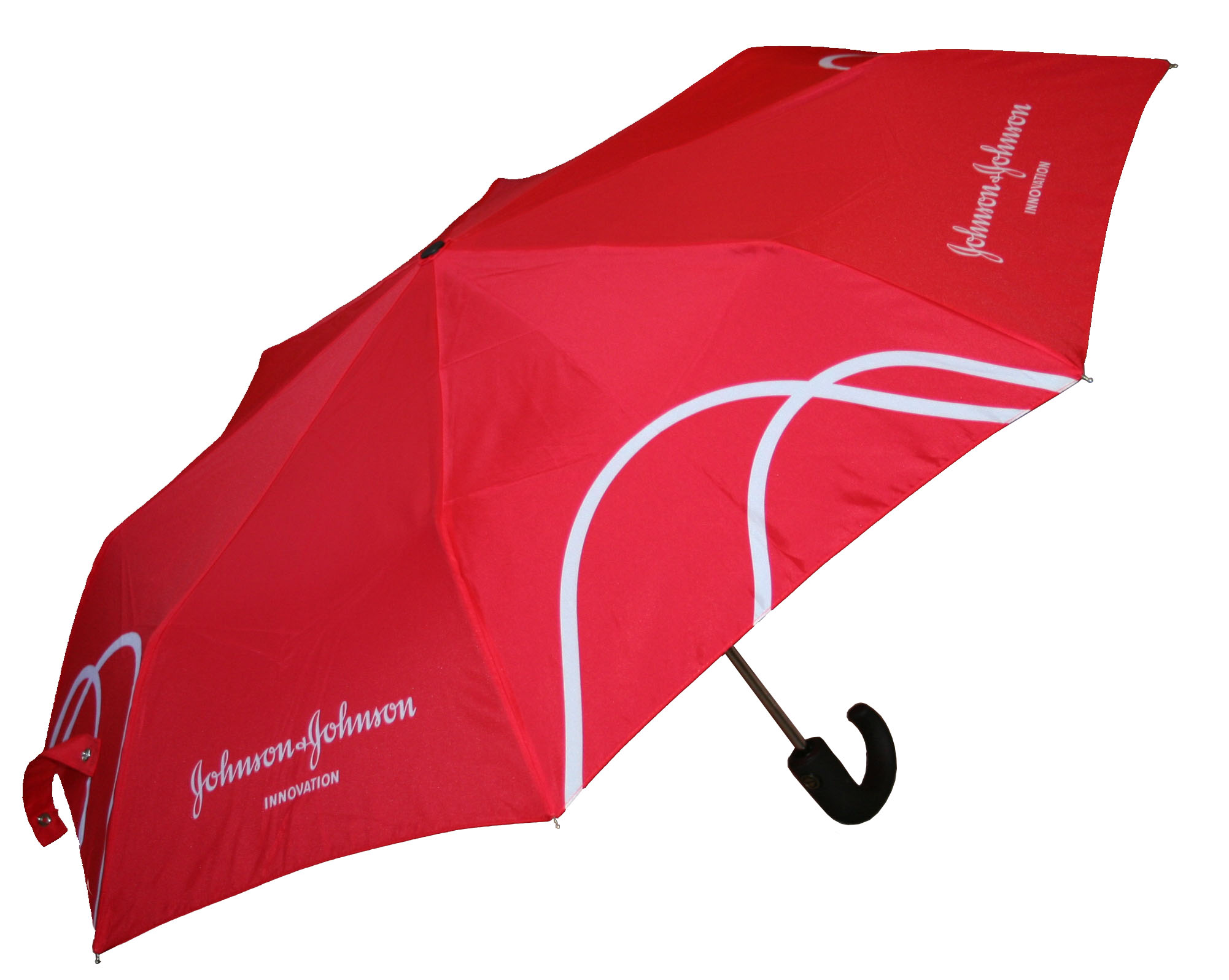Red and white branded logo umbrella