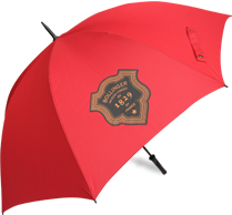 Tailor made Red branded promotional umbrella with Bollinger print