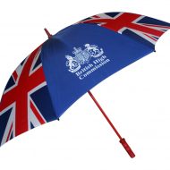 Union jack print with contrast logo on branded golf umbrella