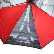 red with multi black and white photo images on bespoke umbrella