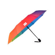 small folding umbrella with rainbow external panels and rainbow printed inside panels