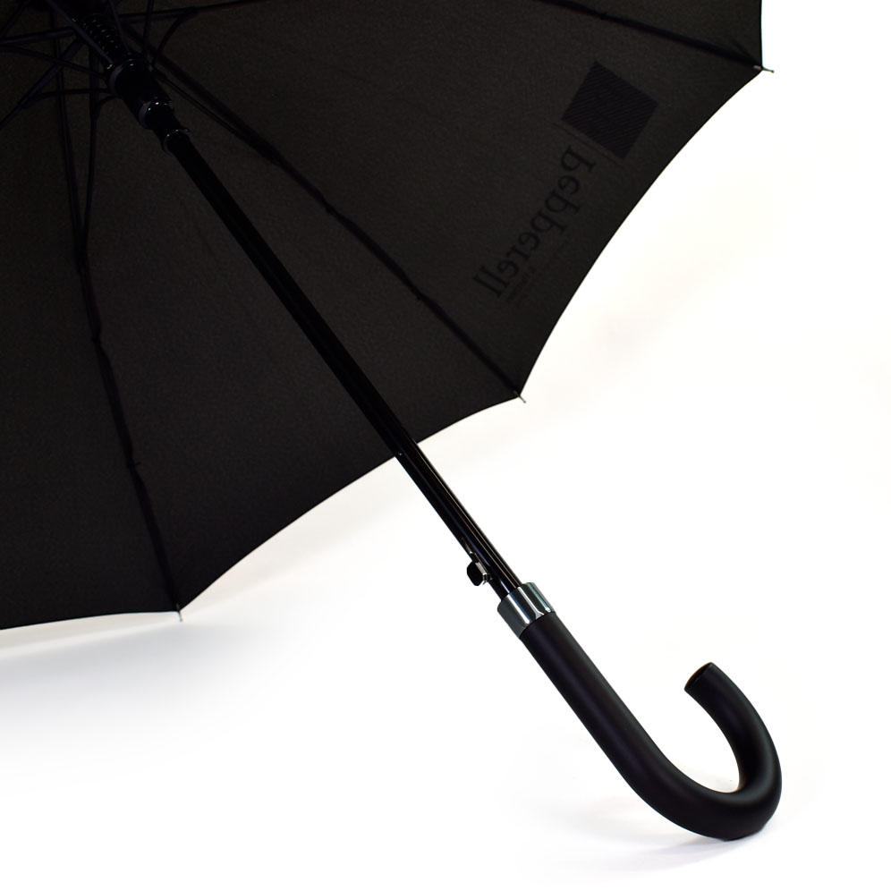 black silicon curved handle of black recycled umbrella