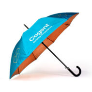 Double canopy branded umbrella in blue and orange