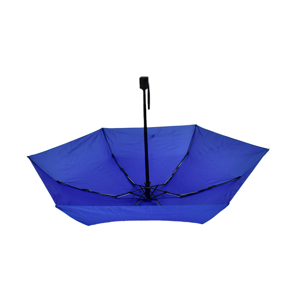 branded compact automatic folding umbrella with blue panels and black handle