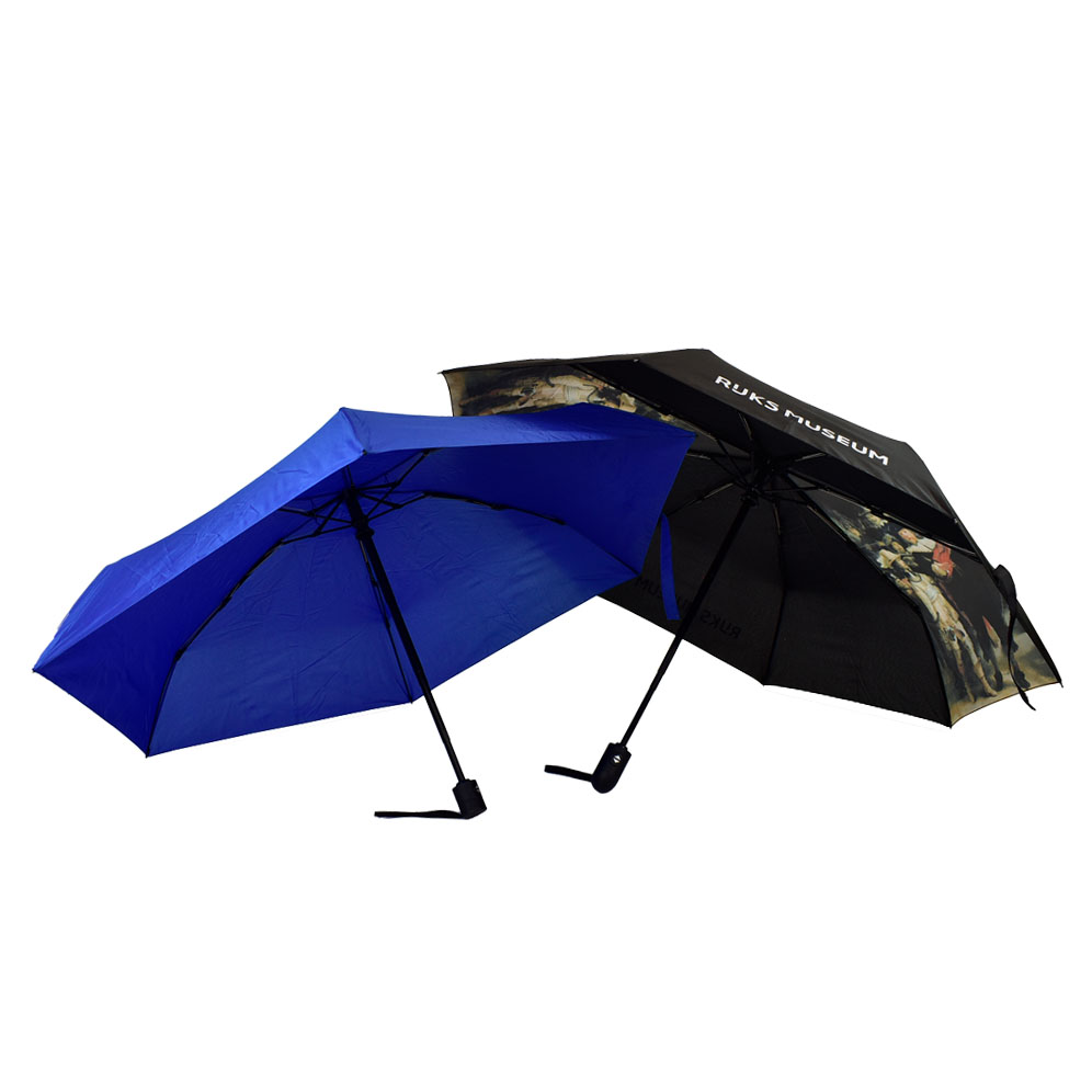 Branded Compact Automatic Folding Umbrella open and the inside of the umbrella is visible