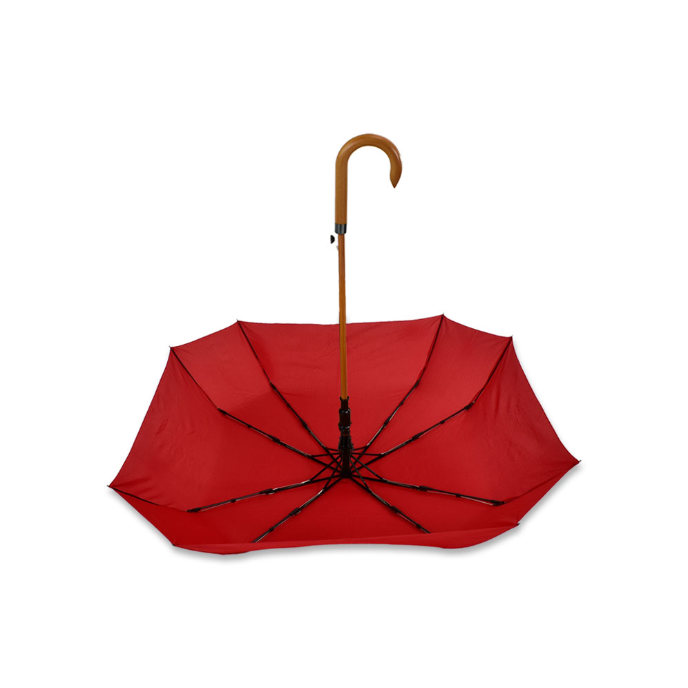 upside down red umbrella with square shaped umbrella canopy when open