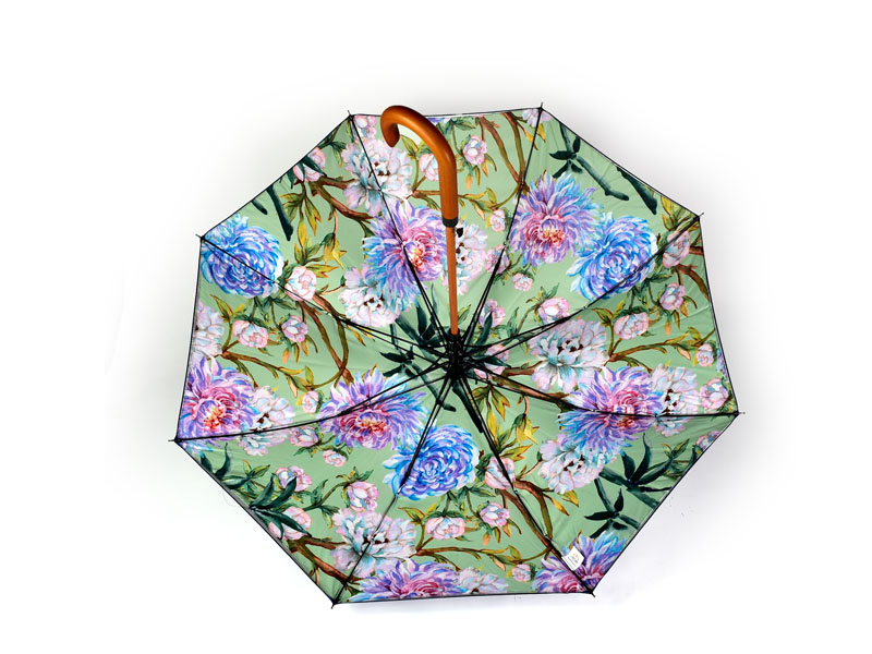 Digital print of flower print on inside of umbrella