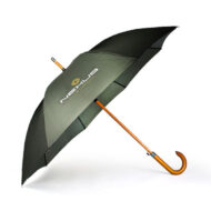 wooden handled umbrella with wooden pole and black umbrella panels