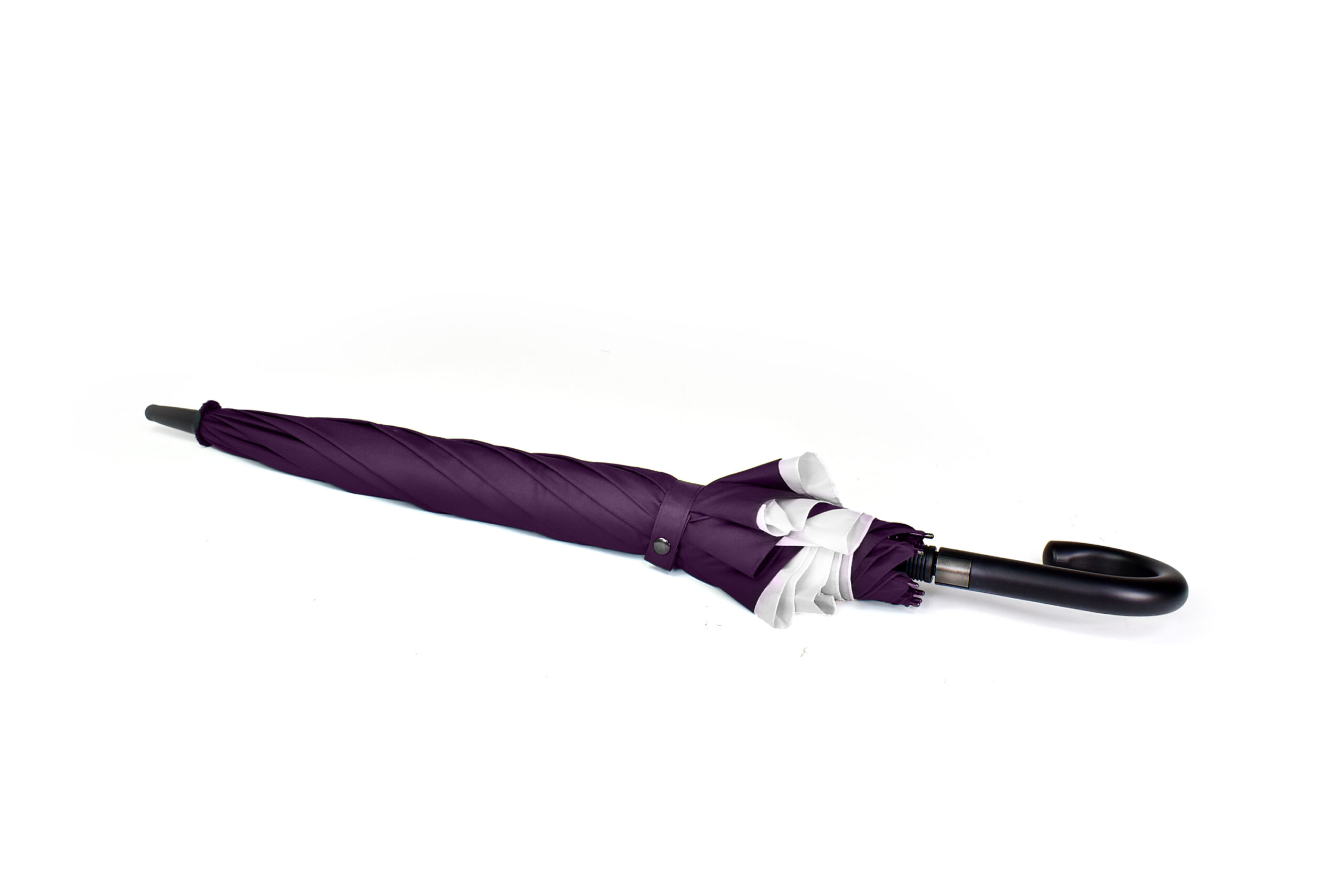 closed purple umbrella with curve handle