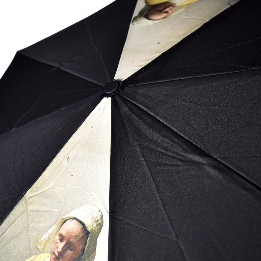 top of umbrella with fine art print of a woman with six black panels