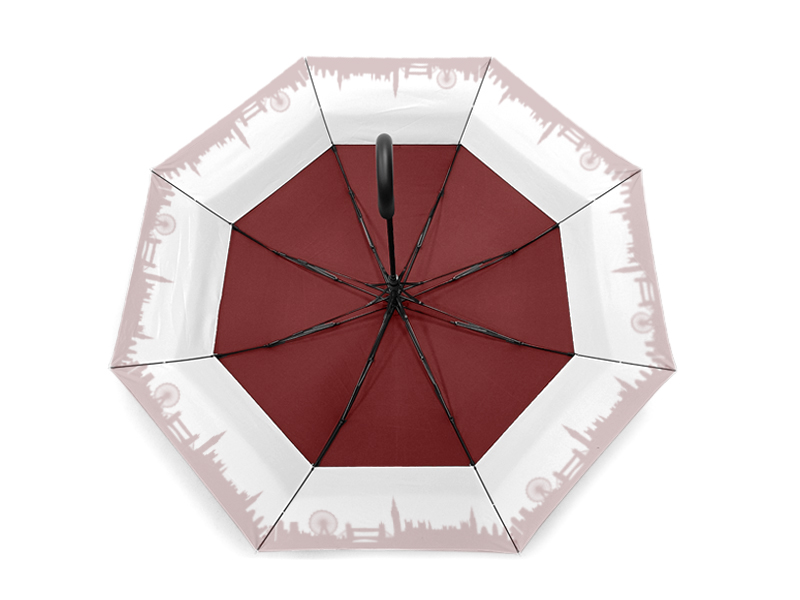 open umbrella with city scape print